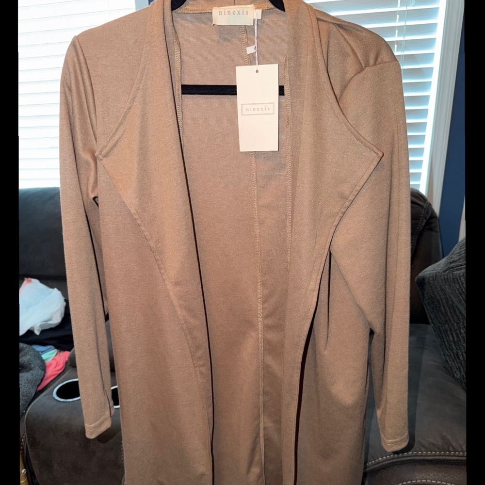 Sioni Beige Open Front Cardigan